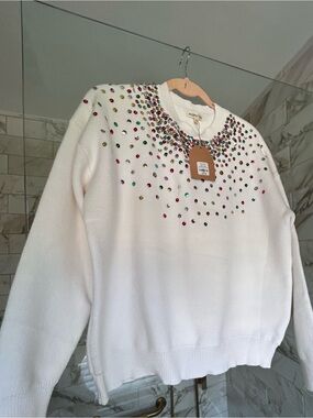 Main Strip Season to Shine White Multicolor Sequin Sweater L NW